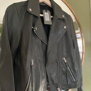 NEW AllSaints Dalby Leather Biker Jacket in Olive